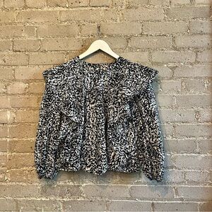 Pistola Black and White Ruffled Long Sleeve Blouse - Size M
